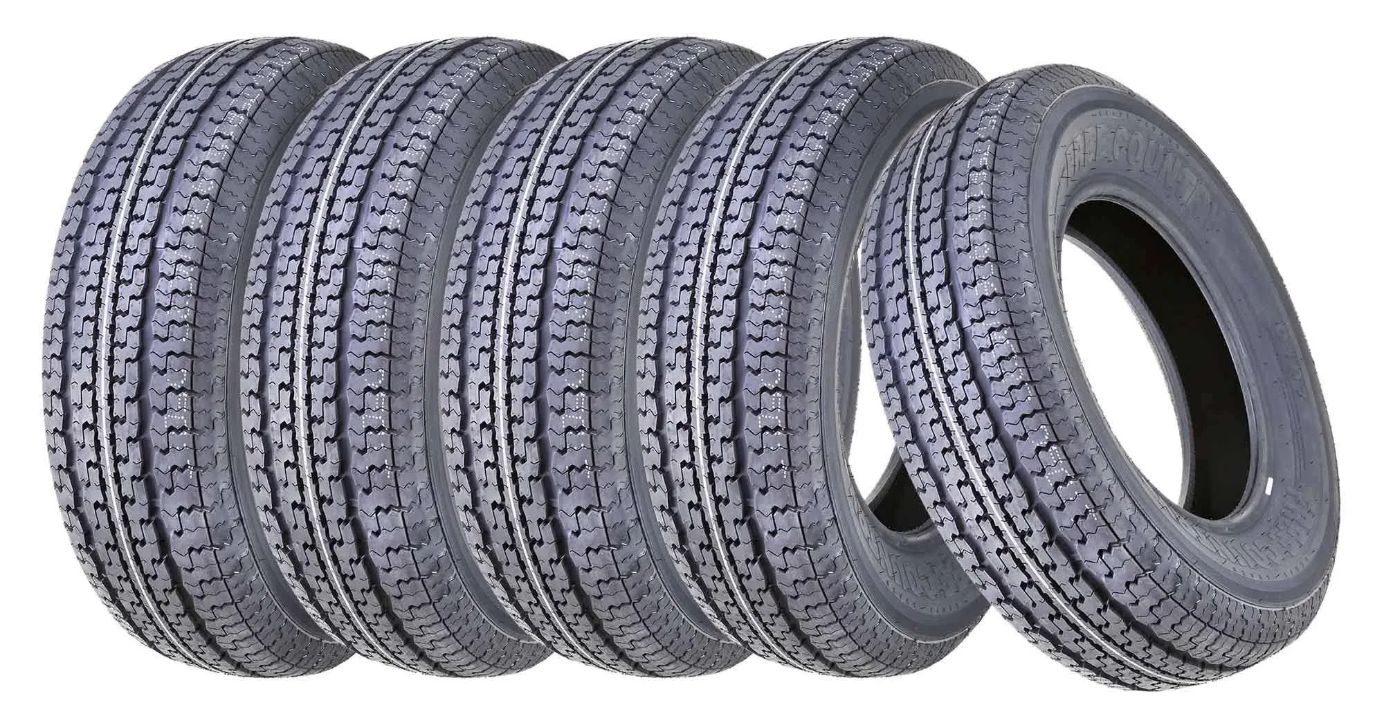 FREE COUNTRY New Premium Trailer Tires ST 205 75R15 / 8PR Load Range D Radial w/Scuff Guard, Set 5