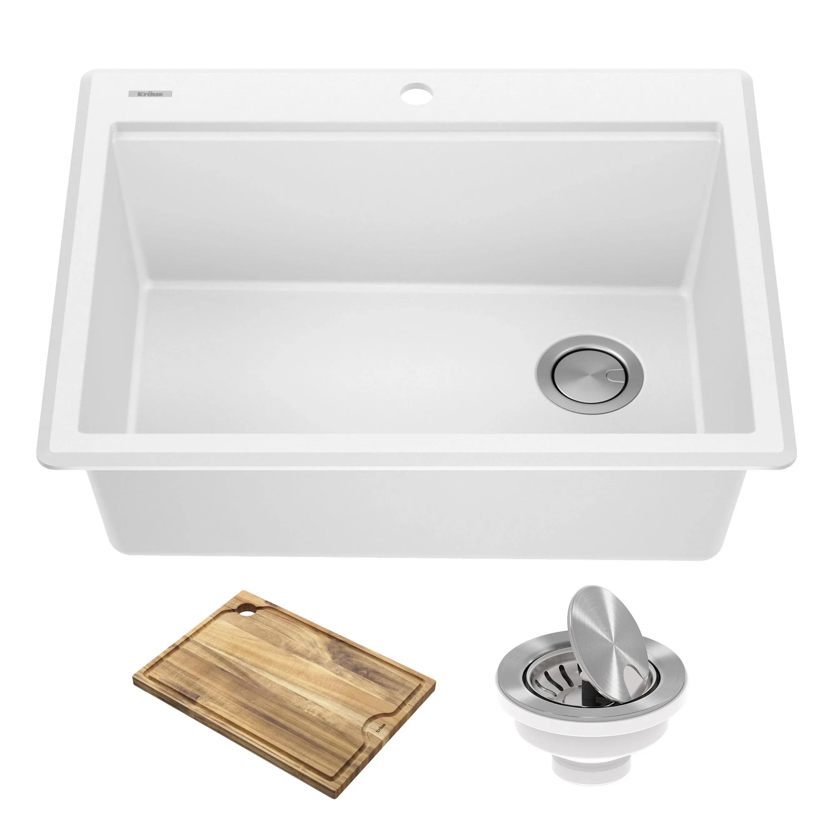 Kraus Bellucci 28-Inch Granite Composite Workstation Drop-In Top Mount Single Bowl Kitchen Sink in White with Accessories, KGTW12-28WH