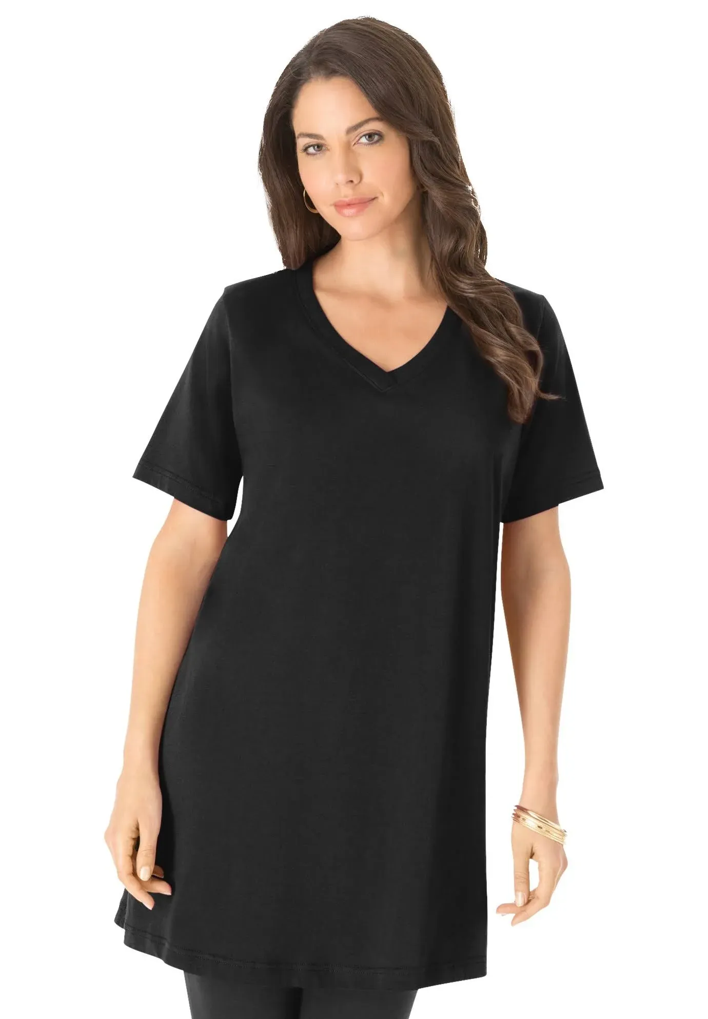 Roaman's Women's Plus Size Short-Sleeve V-Neck Ultimate Tunic, 1x - Black