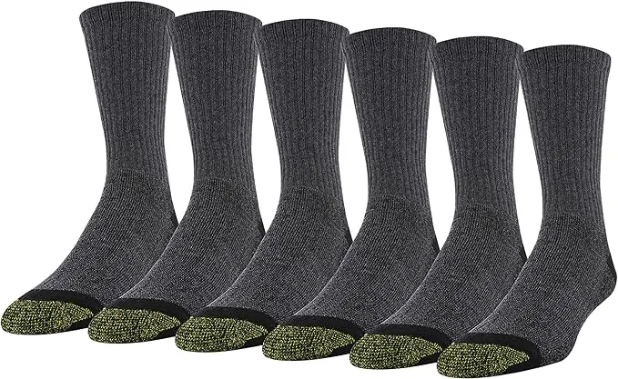 Men's GOLDTOE 6-Pack Work Cotton Crew Socks, Size: 6-12, Gray Black