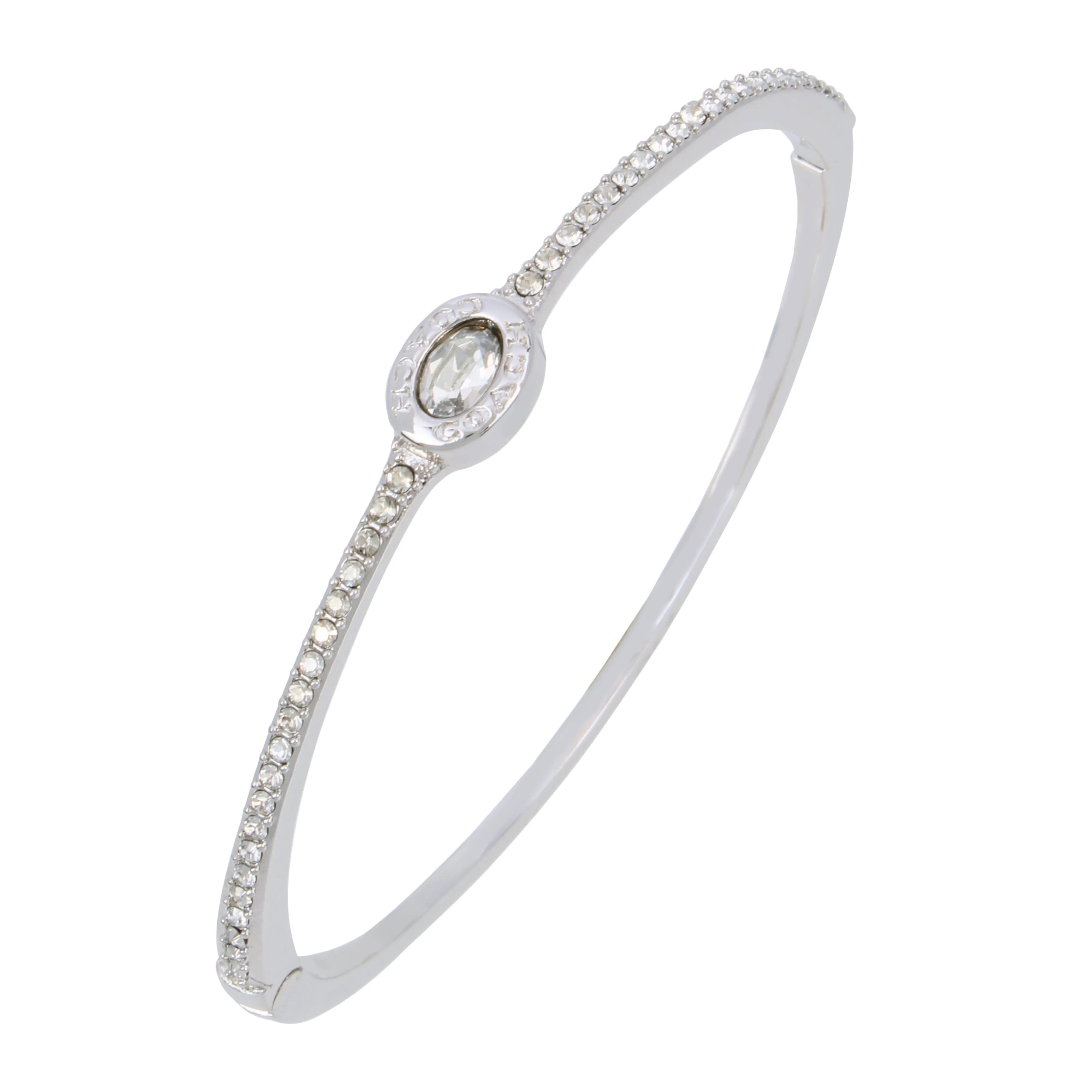 Coach Signature Logo Pave Hinged Bangle Bracelet - Silver