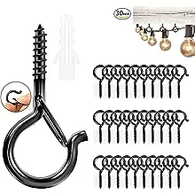 Zienlay 30 PCS Screw in Light Hooks for Outdoor String Lights, Windproof Q Hanger Hooks Safety Buckle, Eye Hooks Cup Hook for Hanging Plants, Christmas Lights & Patio Lights, 2.2 Inches, Black