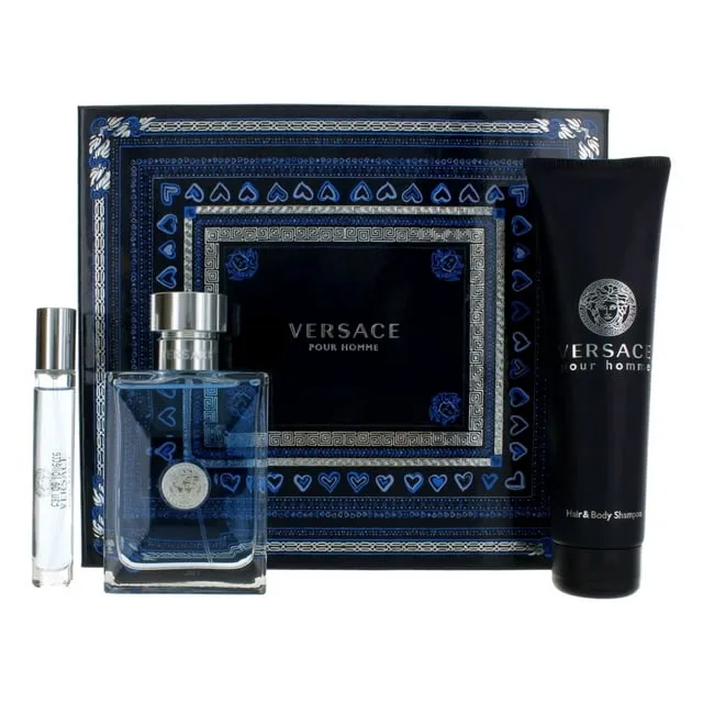 Versace Pour Homme Men 3 Pieces Set 3.4 oz &amp; 0.33 oz Edt Spray &amp; 5.0 oz Shampoo