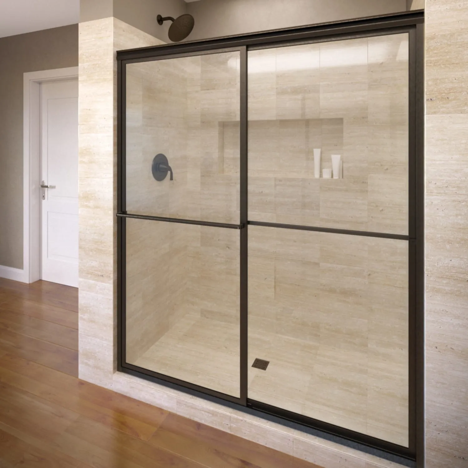 Arizona Shower Door Lite-Euro recessed Anodized Oil-Rubbed Bronze 56-in to 60-in W x 57.375-in H Semi-frameless Bypass Sliding Bathtub Door Lowes.com