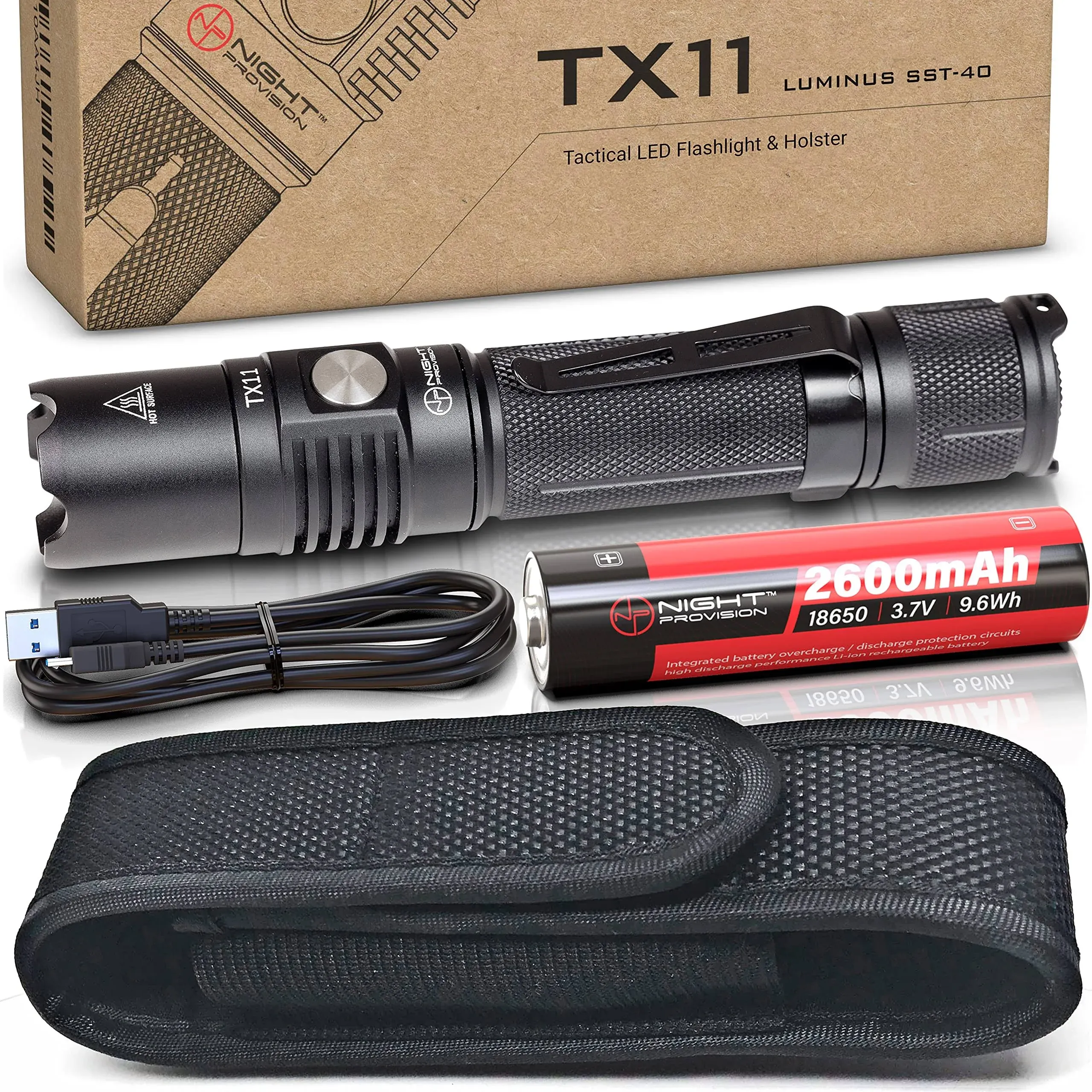 TX11 Tactical Flashlight With Duty Belt Holster Cree XPL-HD FLASHLIGHT 