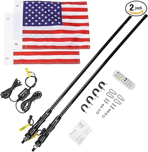 KEMIMOTO Pair 3ft RGB LED Whip Lights Antenna Chase + Flag&Remote for ATV UTV  | eBay