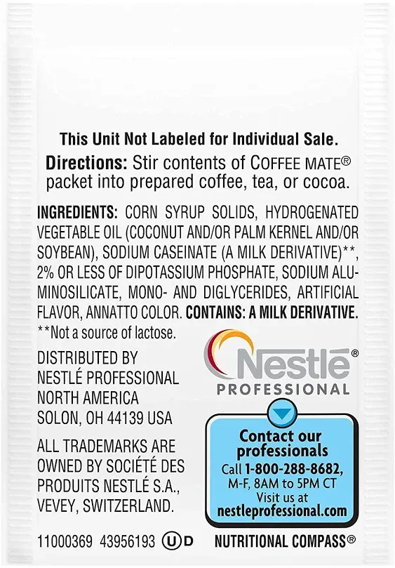 Coffee Mate Original 3 Gram Single Serve Powdered Creamer Packets (Pack of 100) + ...