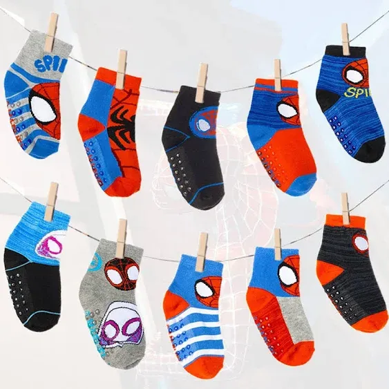 Spiderman Grip Socks, Socks for Toddler Boys, 10 Pack, Spider man Toddler Grippe