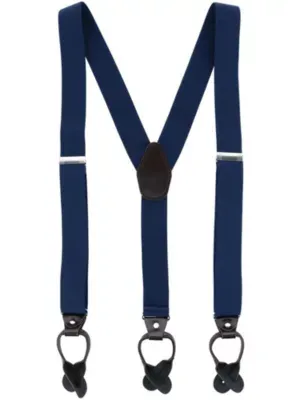 Ctm Men's 1.375 Inch Wide Solid Color Y-Back Button-End Suspenders, Navy Blue