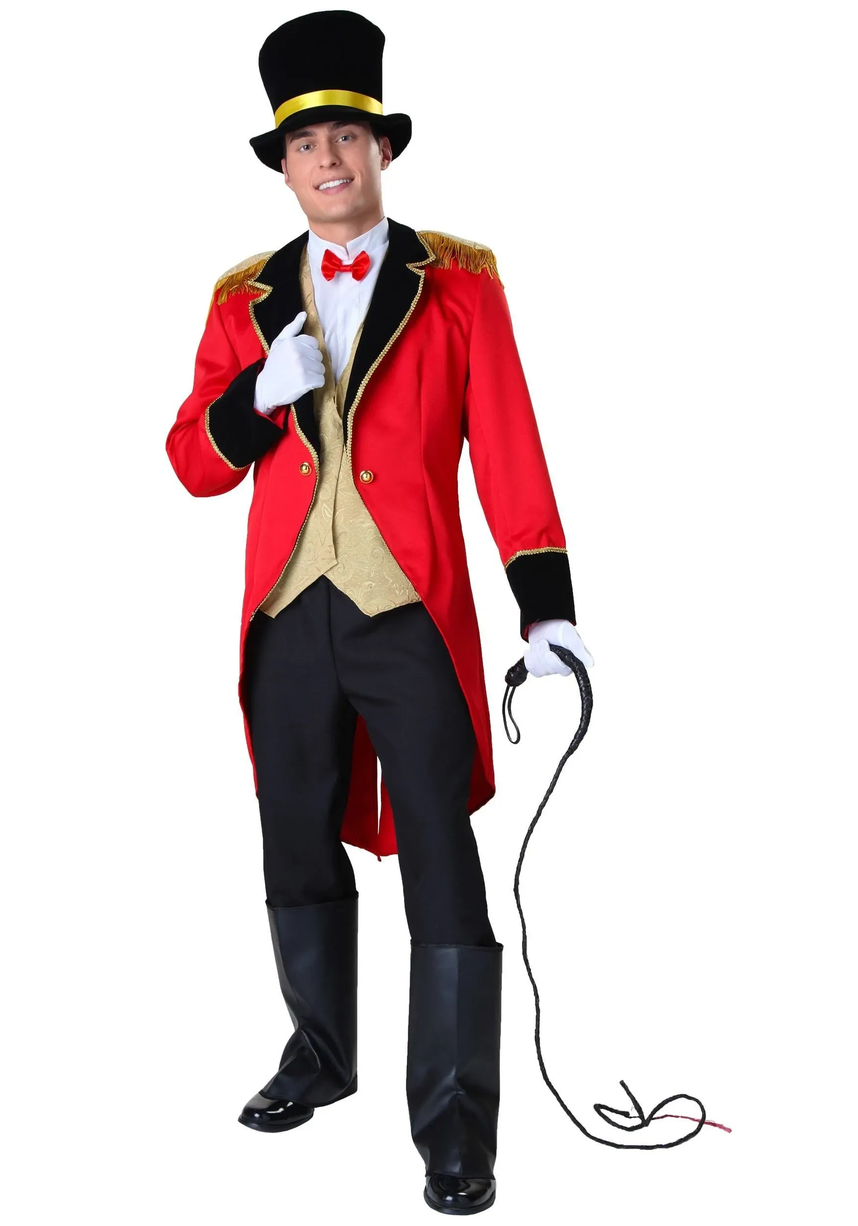 Ringmaster Costume for Adults, Circus Showman Outfit, Red Suit with Tailcoat and Top Hat for Halloween