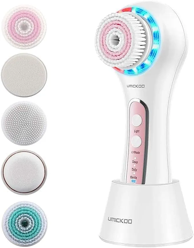 Face Scrubber Exfoliator,Facial Cleansing Brush Rechargeable IPX7 Waterproof with 5 Brush Heads,Electric Face Spin Brush for Exfoliating, Massaging and Deep Cleansing