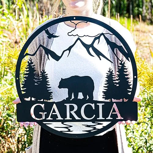 Outdoor Bear Cabin Sign | Personalized Metal Bear Sign | Cabin Decor | Outdoor Bear Decor | Rustic Cabin Bear Sign | Door Monogram | Rustic Decor