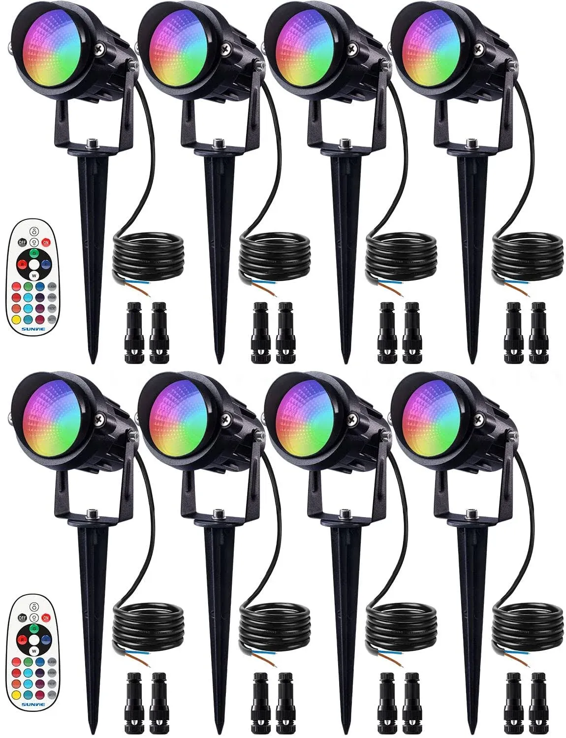 SUNVIE 12W RGB Color Changing Landscape Lights 8 Pack