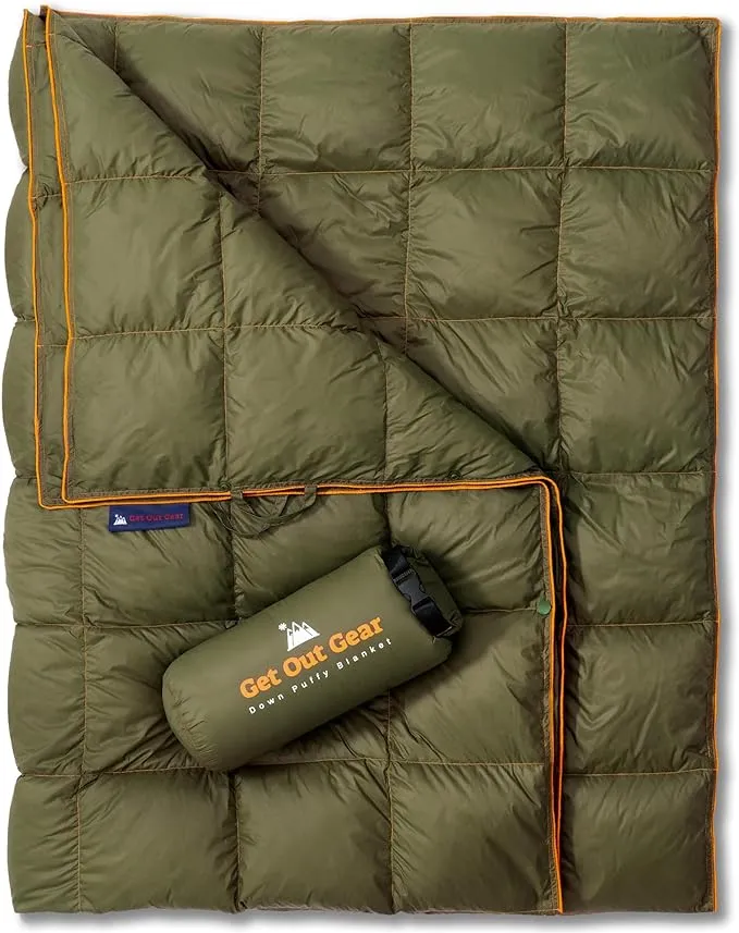 Down Camping Blanket - Puffy, Packable, Lightweight and Warm | Ideal for Outdoors, Travel, Stadium, Festivals, Beach, Hammock | 650 Fill Power Water-Resistant Backpacking Quilt