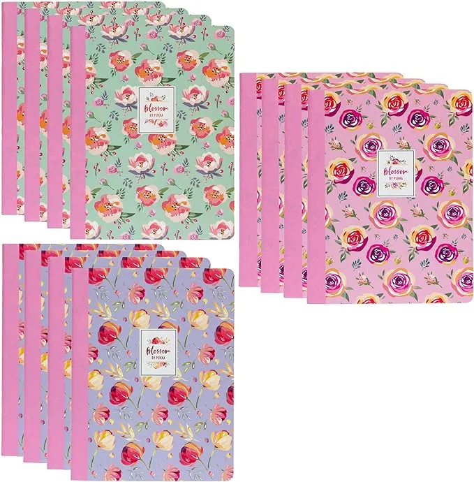 Pukka Pad, Composition Notebooks - 3 Pack of Journals Featuring 140 Pages of College Ruled 80GSM Paper with Sturdy Cover Stock - 9.75 x 7.5in - Blossom