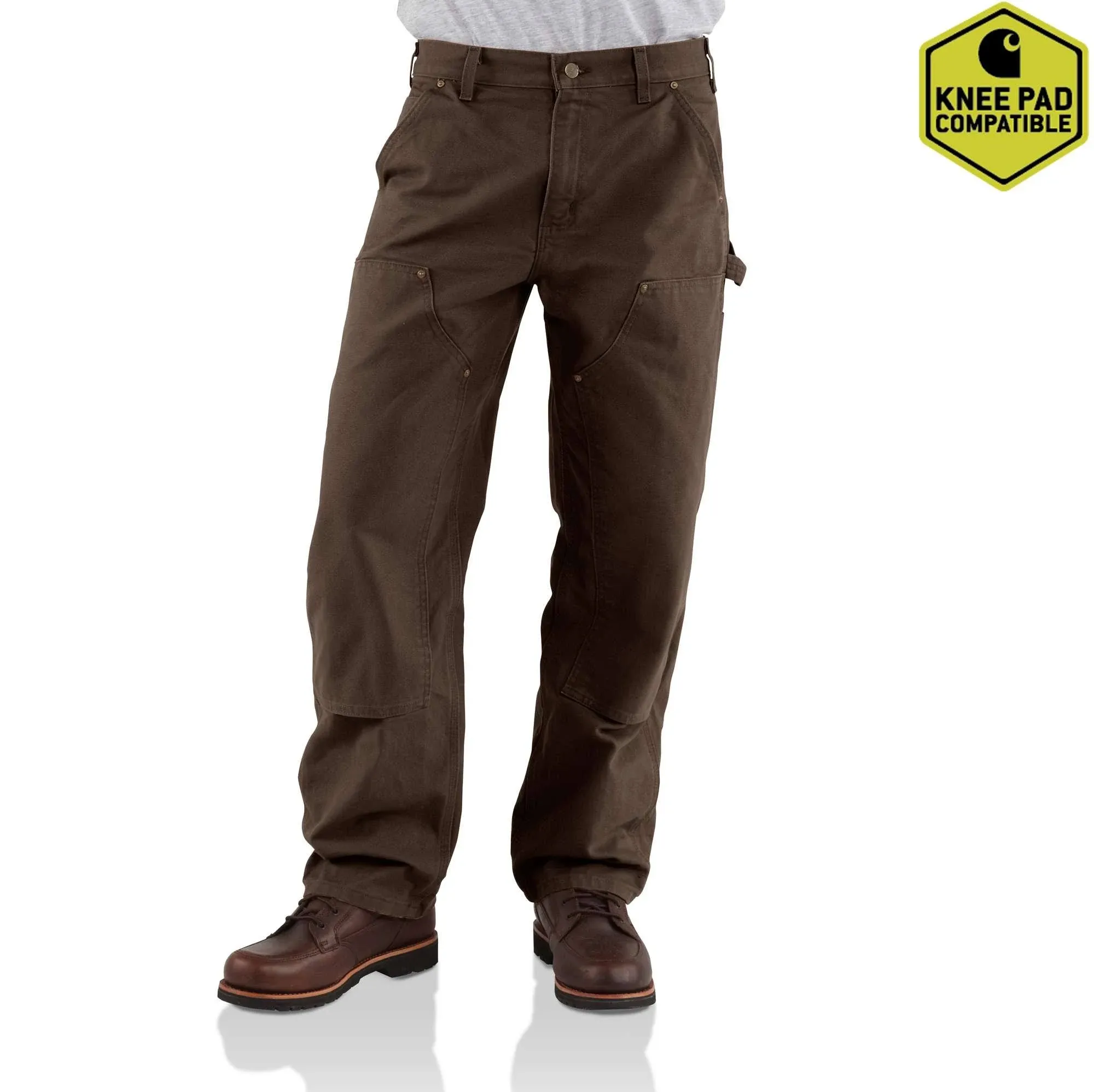 Carhartt Mens B136 Double Front Washed Duck Loose Fit Pant - Dark Brown 42W x 30L