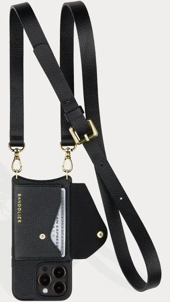 Hailey Side Slot Leather Crossbody Bandolier - Black/Gold