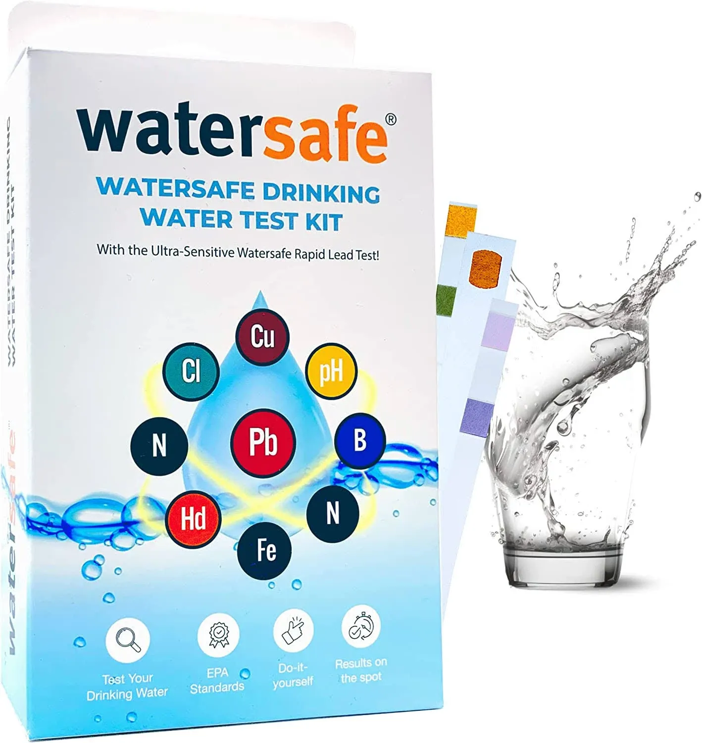 The Original Watersafe Water Testing Kit for Drinking Water, Well and Tap Water, Sensitive Lead in Water Test, Bacteria, Hardness, pH, Nitrates, Easy Instructions, Lab-Accurate Results, 1 Kit