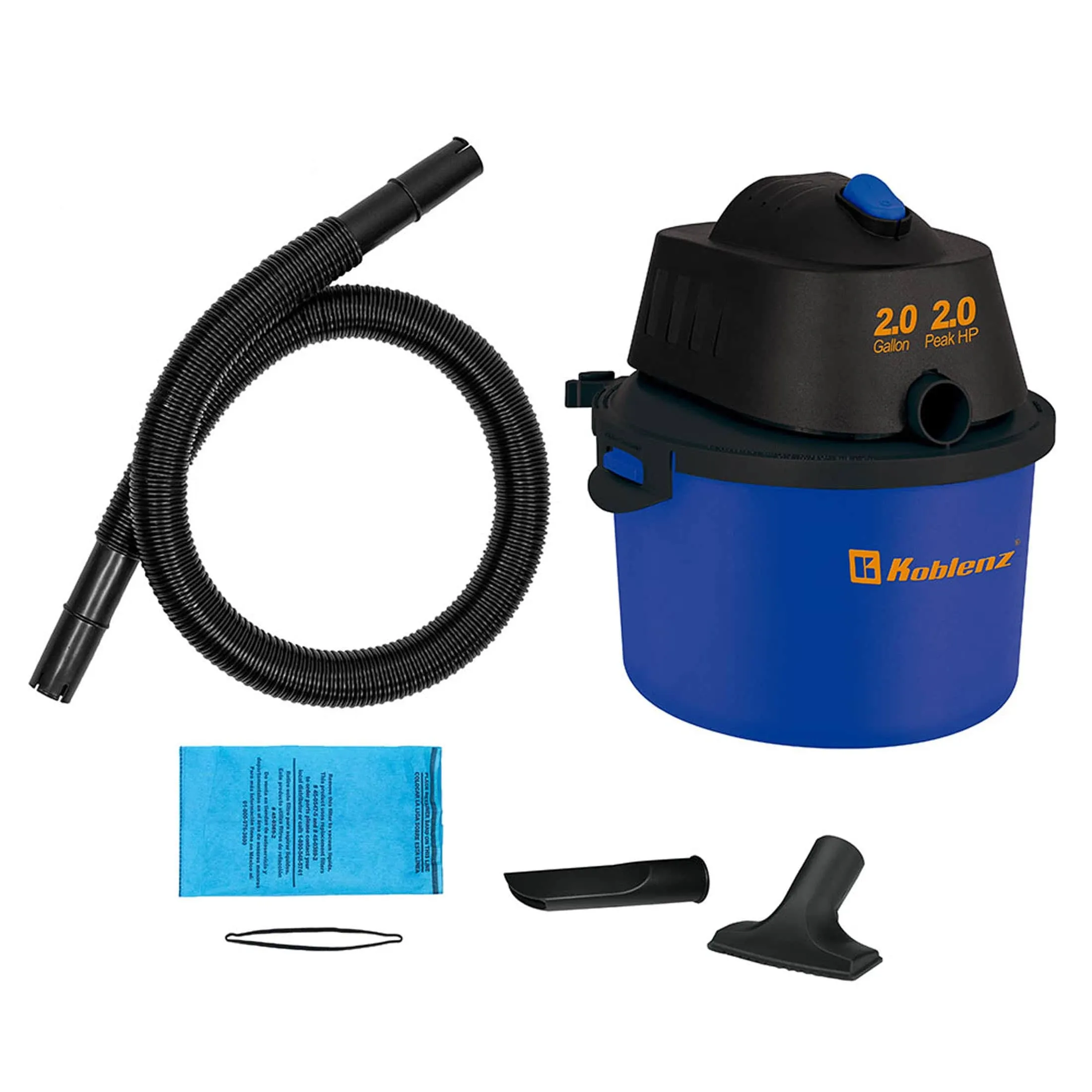 Koblenz 2-Gallons 2-HP Corded Wet/Dry Shop Vacuum with Accessories Included | WD-2L