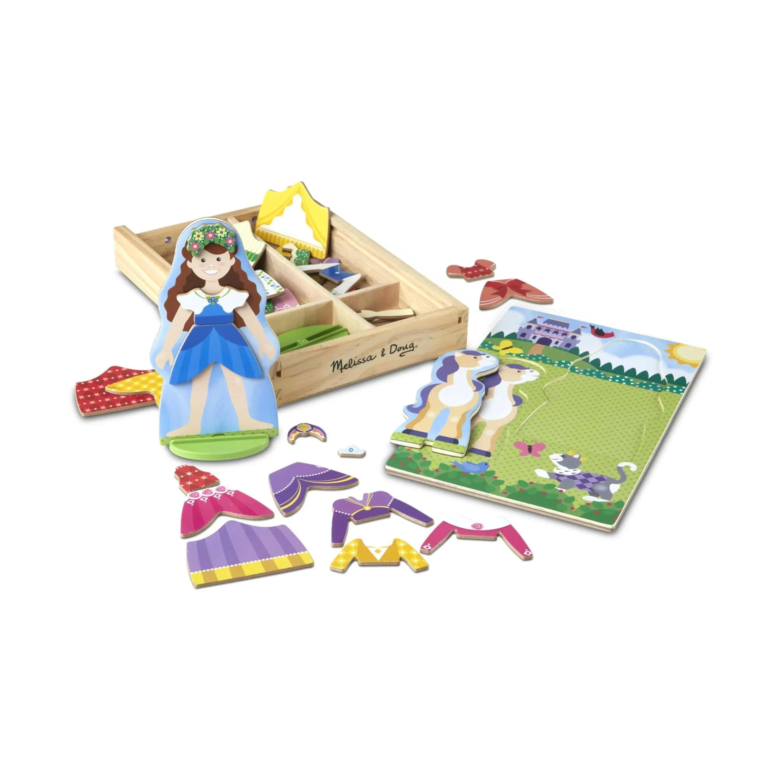 Melissa &amp; Doug Princess &amp; Horse Magnetic Dress-Up Wooden Dolls Play Set 37 pcs