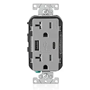 Leviton Gray Combination Duplex Receptacle Type AC USB Port Charger 20A 125V (T5833-GY)