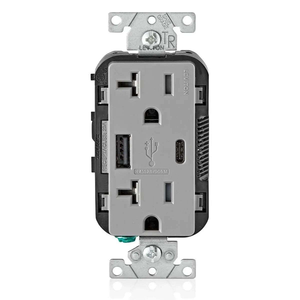 Decora 20 Amp Tamper Resistant Duplex Outlet and 3.6 Amp USB Outlet, Gray