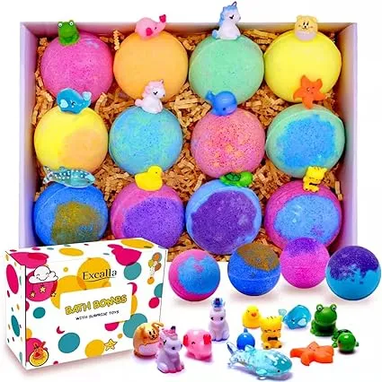 &quot;Surprise Toys in\u205f12-Pack Vegan Bath Bombs for Kids - Moisturizing Essential Oi