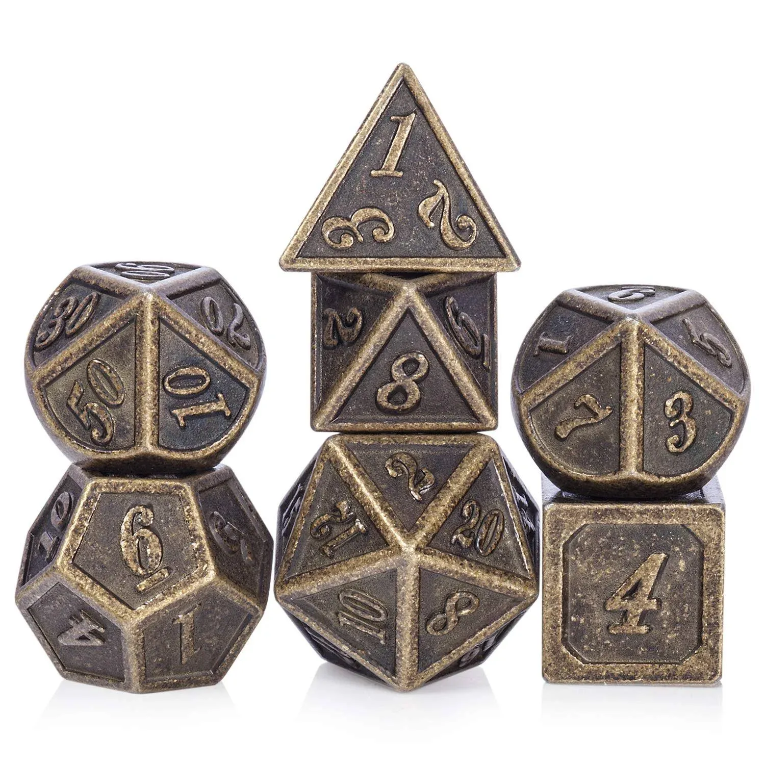 DnDnD Ancient Design Dice, 7PCS Brass DND Metal Dice with Metal Box for Table Games Dungeons and Dragons D&DDnDnD Ancient Design Dice, 7PCS Brass DND Metal Dice with Metal Box for Table Games Dungeons and Dragons D&D