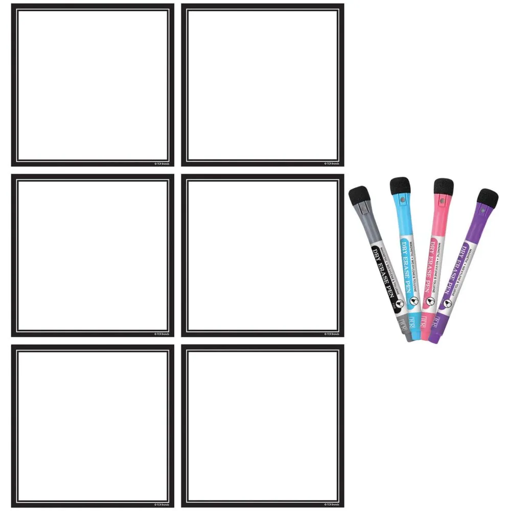 Teacher Created Resources Black & White Dry-Erase Magnetic Square Notes