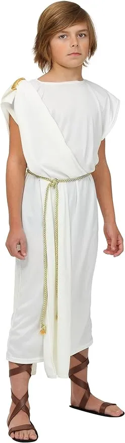 Toga Costume for Boys, Greek Outfit for Dress-Up, White Robe Dress for Toga Party or Halloween