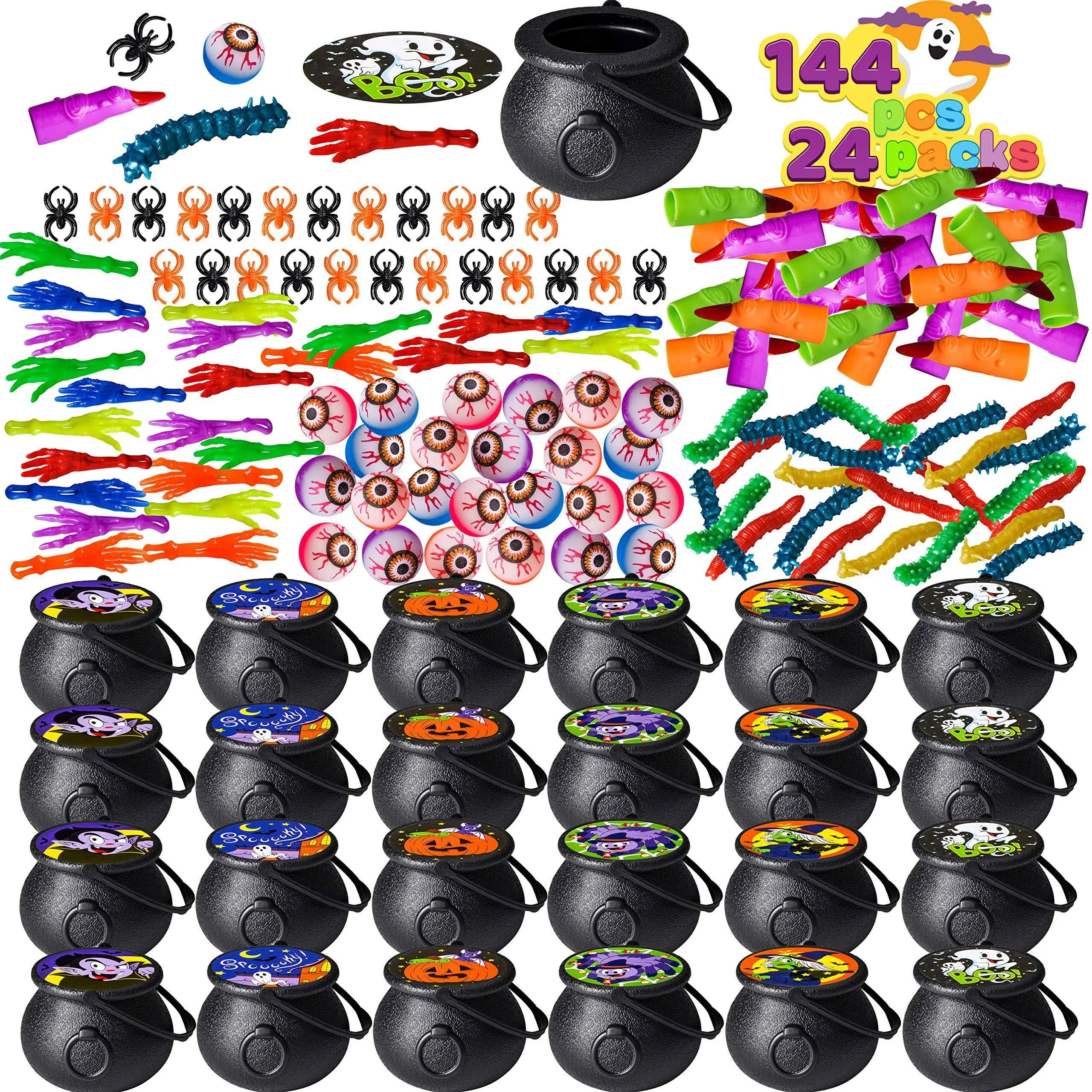 Halloween 144 Pcs Game Toy Gifts for Kids Prefilled Cauldrons Party Favors