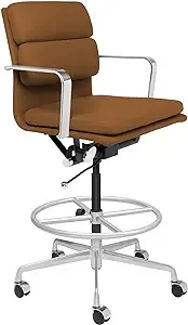 Laura Davidson Furniture SOHO II Padded Drafting Chair for Standing Desks - Ergonomically Designed, Commercial Grade Draft Height, Arm Rest & Cushion Availability, Made of Faux Leather, Brown