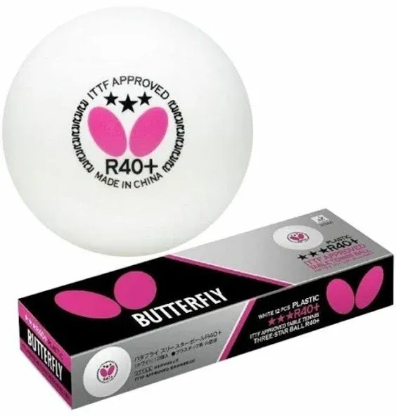 Butterfly Table Tennis, ping pong R40+ 3-Star Ball (12balls),Whit<wbr/>e ITTF approved