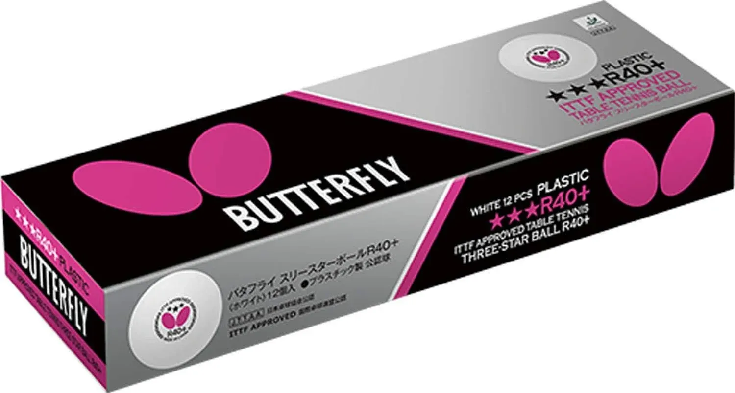 Butterfly R40+ 3-Star Ball White, Size: 12 Pack