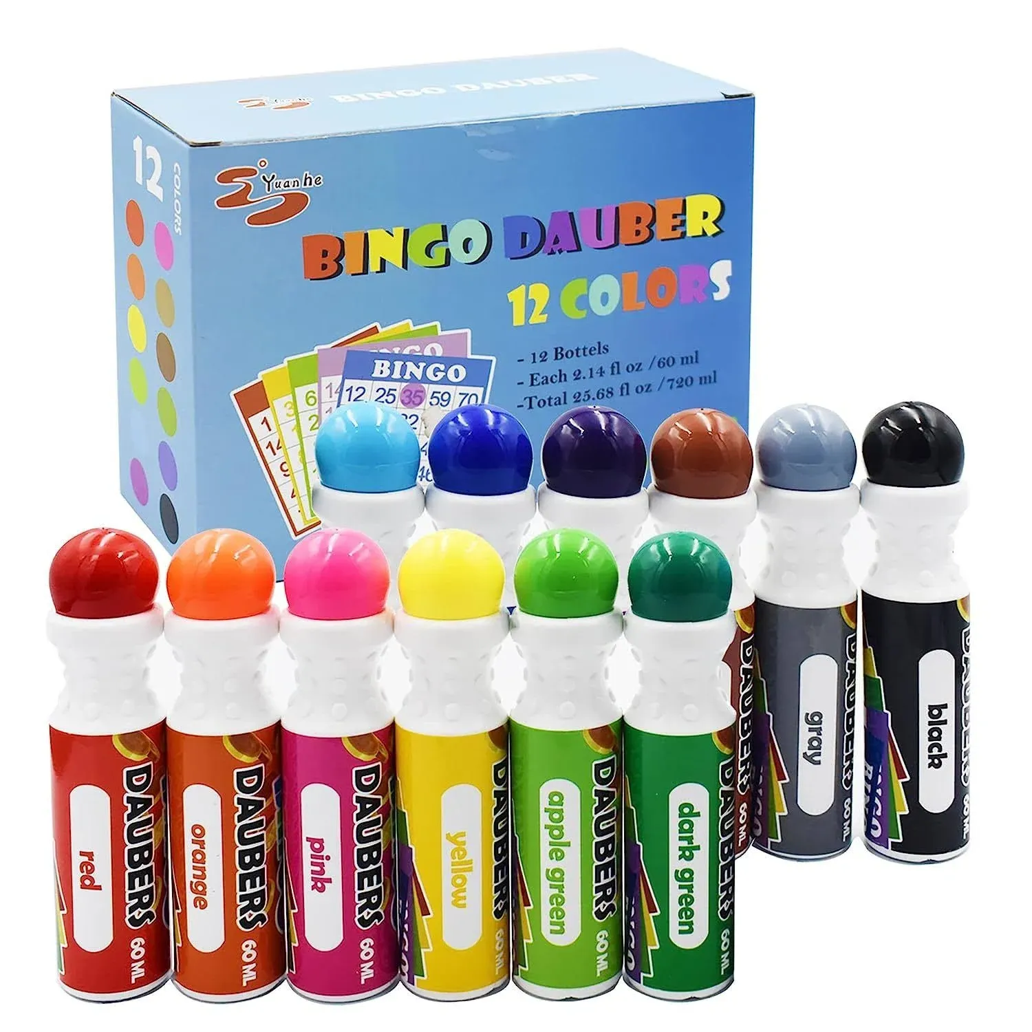 Bingo Daubers Dot Markers Mixed Colors Set of 12 Pack