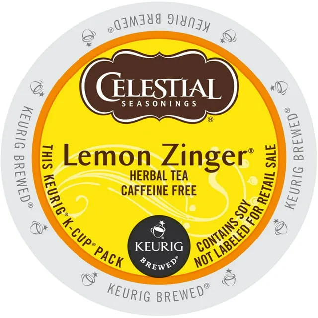 Celestial Seasonings Herbal Tea, Lemon Zinger, Caffeine Free, K-Cup Pods - 24 pack, 0.11 oz pods