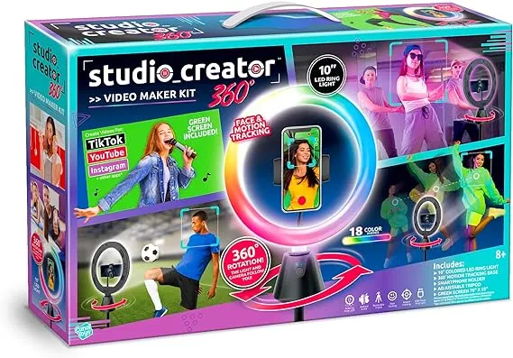 Studio Creator 360 Video Maker Kit Green Screen and Tripod Face and Motion Tracker 10" Light Ring