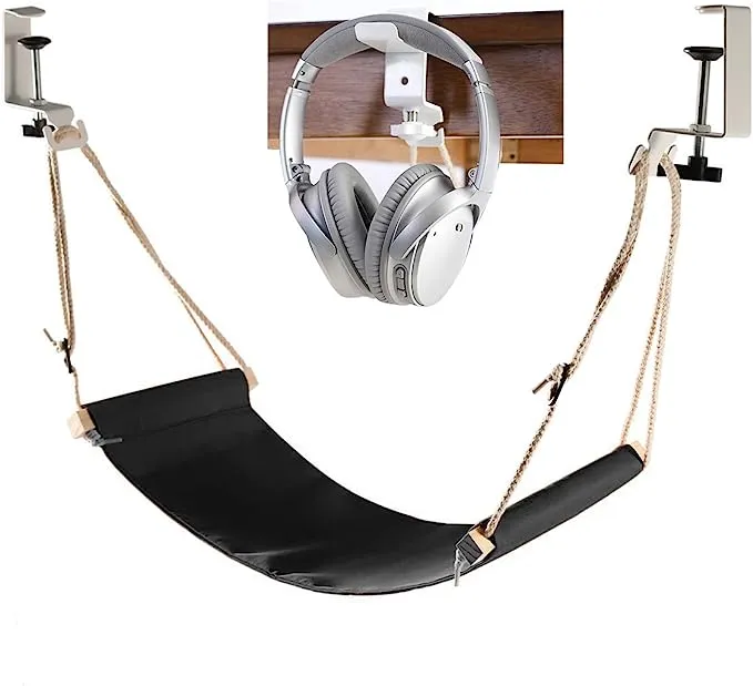 Auoinge Foot Hammock with Headphone Holder, Updated Desk Hammock Portable Durable ...