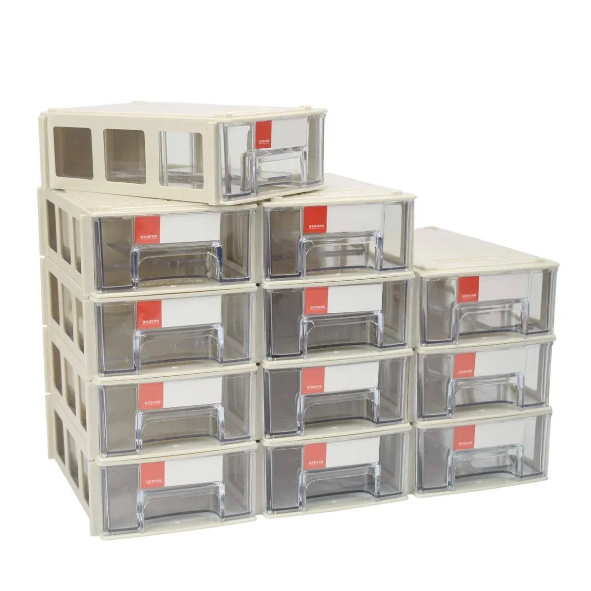 Set of 12 Plastic Desktop Stackable Modular Craft Small Parts Hardware Drawers