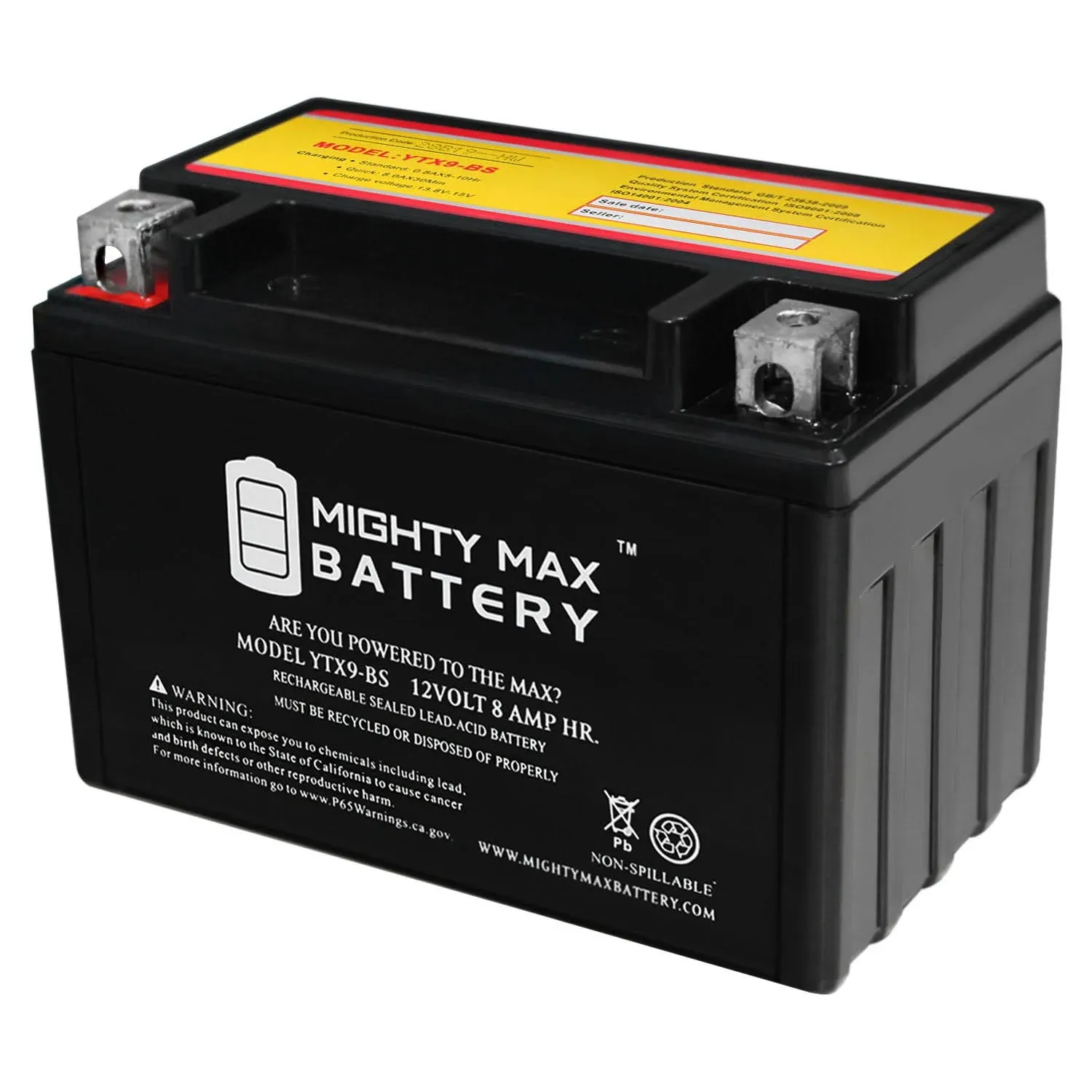 Mighty Max Battery YTX9-BS 12V 8Ah 135CCA ATV Power Equipment Battery - Maintenance-Free, Rechargeable, High Performance Lowes.com