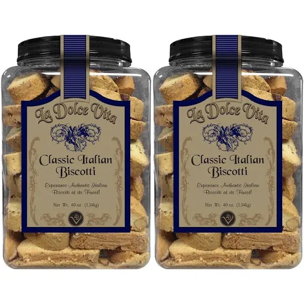 La Dolce Vita Classic Italian Biscotti: 2 Jars of 40 oz