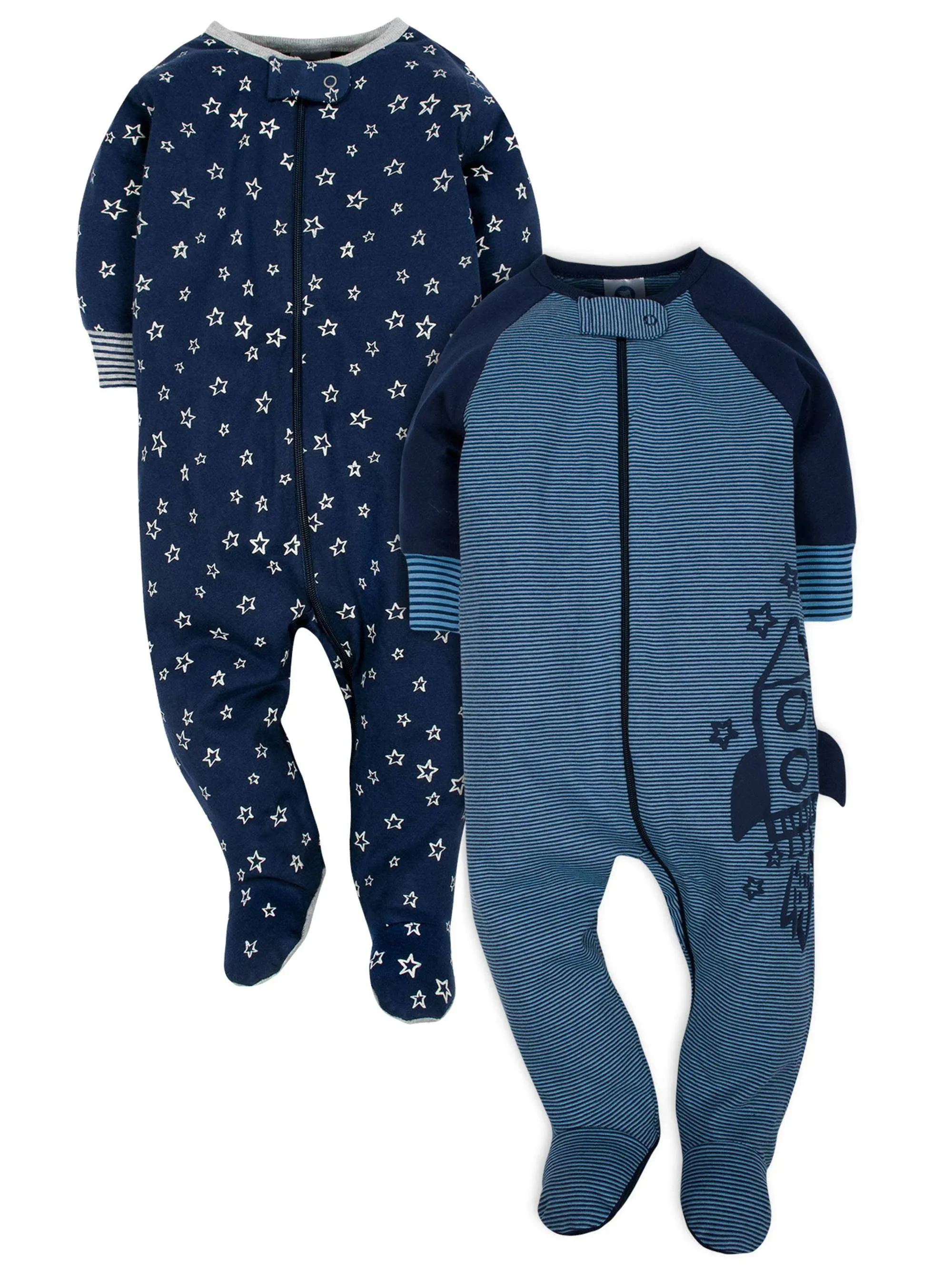 Gerber Baby Boy 2-Piece Navy Rocket Organic Cotton Sleep N&#039; Plays Size 3-6M