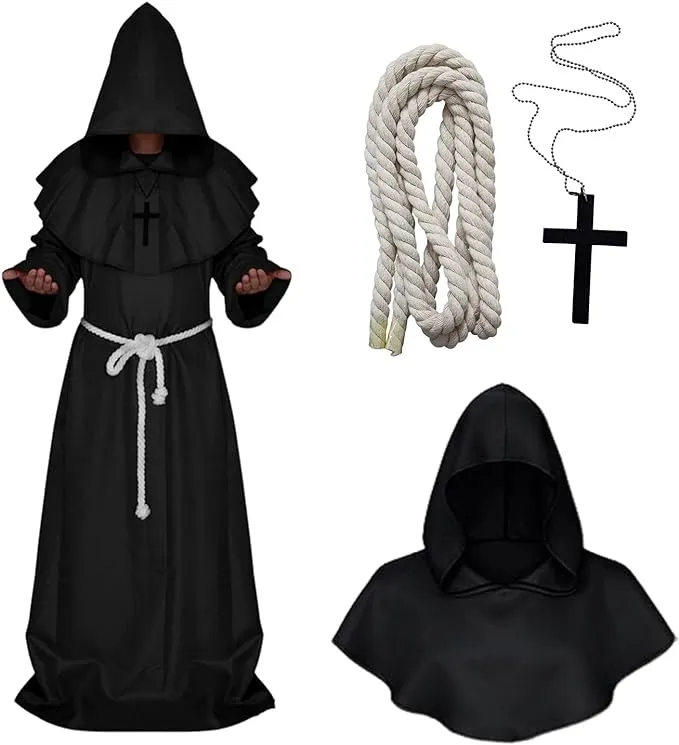 Medieval Priest Monk Robe Hooded Halloween Cosplay Costume Cloak for Wizard ...