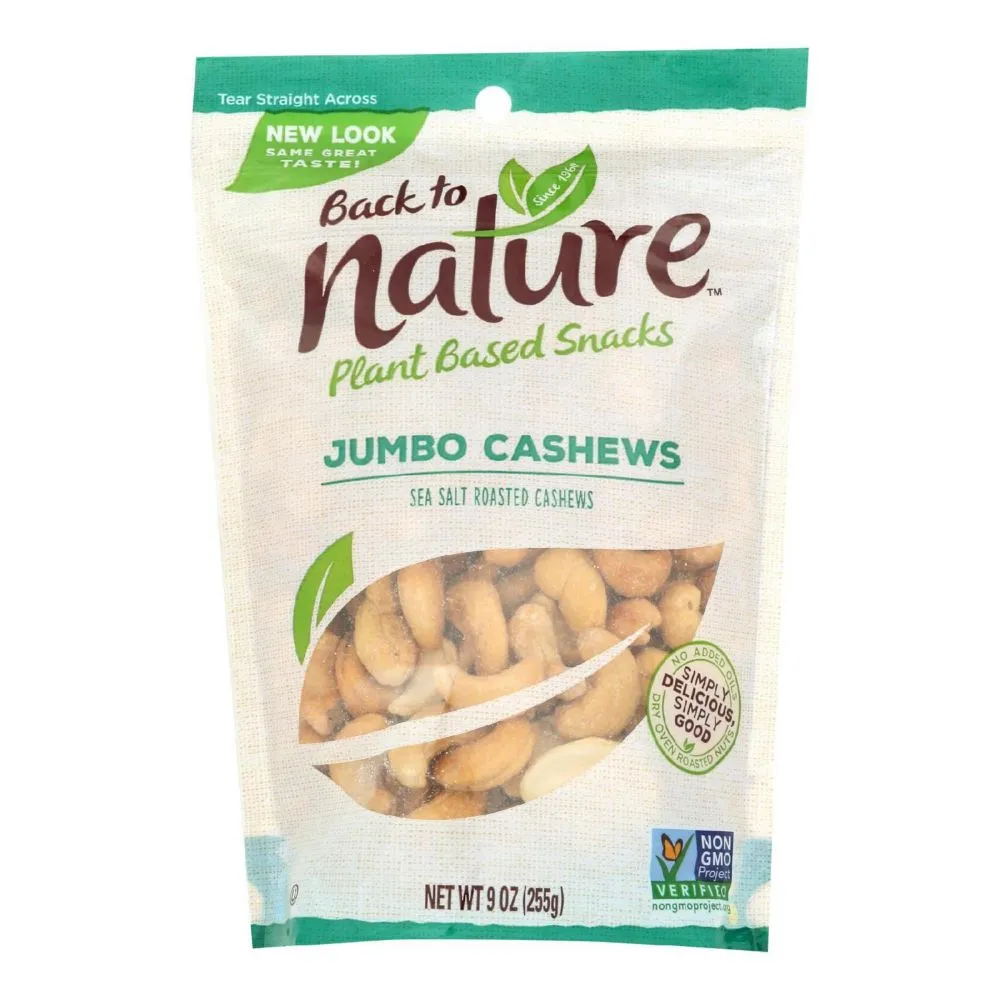 Back To Nature Cashew - Sea Salt Roasted Jumbo 9 OZ, Pack of 9