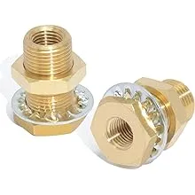 Boeray 2pcs Bulkhead Brass Pipe Fitting 1/4 inch NPT Female Thread to 1/4 inch NPT Female Thread 1.5 inch Length Outer D6NZLXF