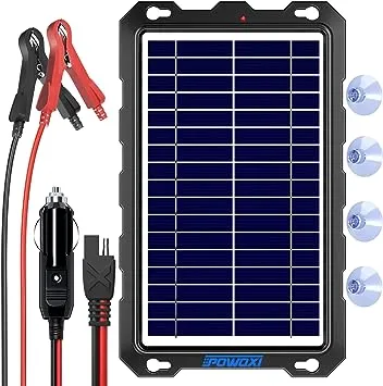 POWOXI Upgraded 7.5W-Solar-Battery-Trickle-Charger-Maintainer-12V Portable Waterproof Solar Panel Trickle Charging Kit for Car