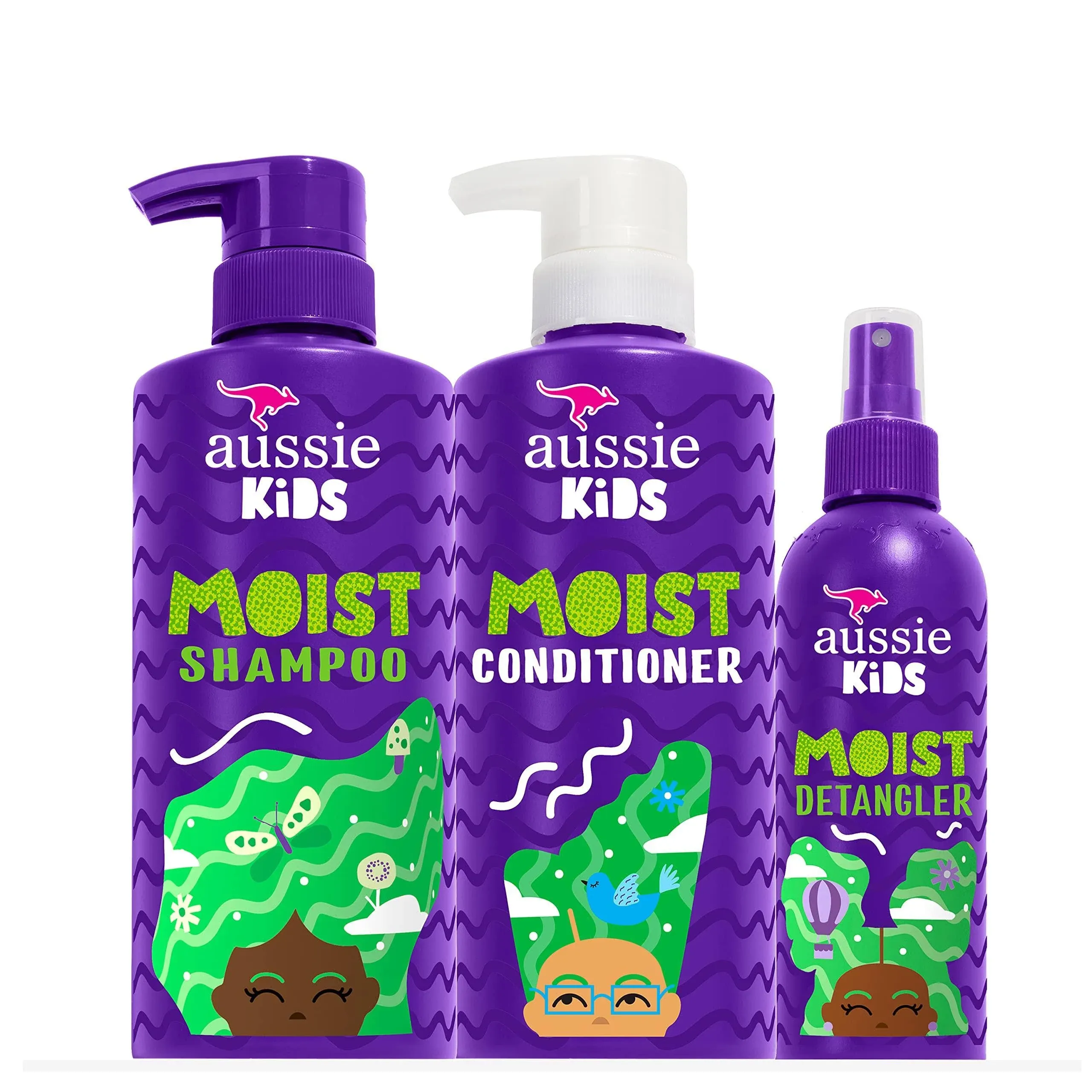 Aussie Kids Shampoo, Conditioner, and Detangler Bundle, Sulfate Free and Paraben Free, Shampoo and Conditioner 16 fl oz each, Spray 8 fl oz