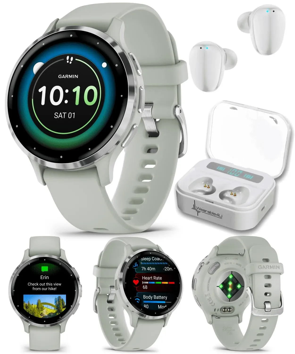 Garmin Venu 3 GPS Smartwatch AMOLED Display 45 mm Watch, Advanced Health and Fitness Features, Up to 14 Days of Battery, Wheelchair Mode, Whitestone with Wearable4U White Earbuds Bundle