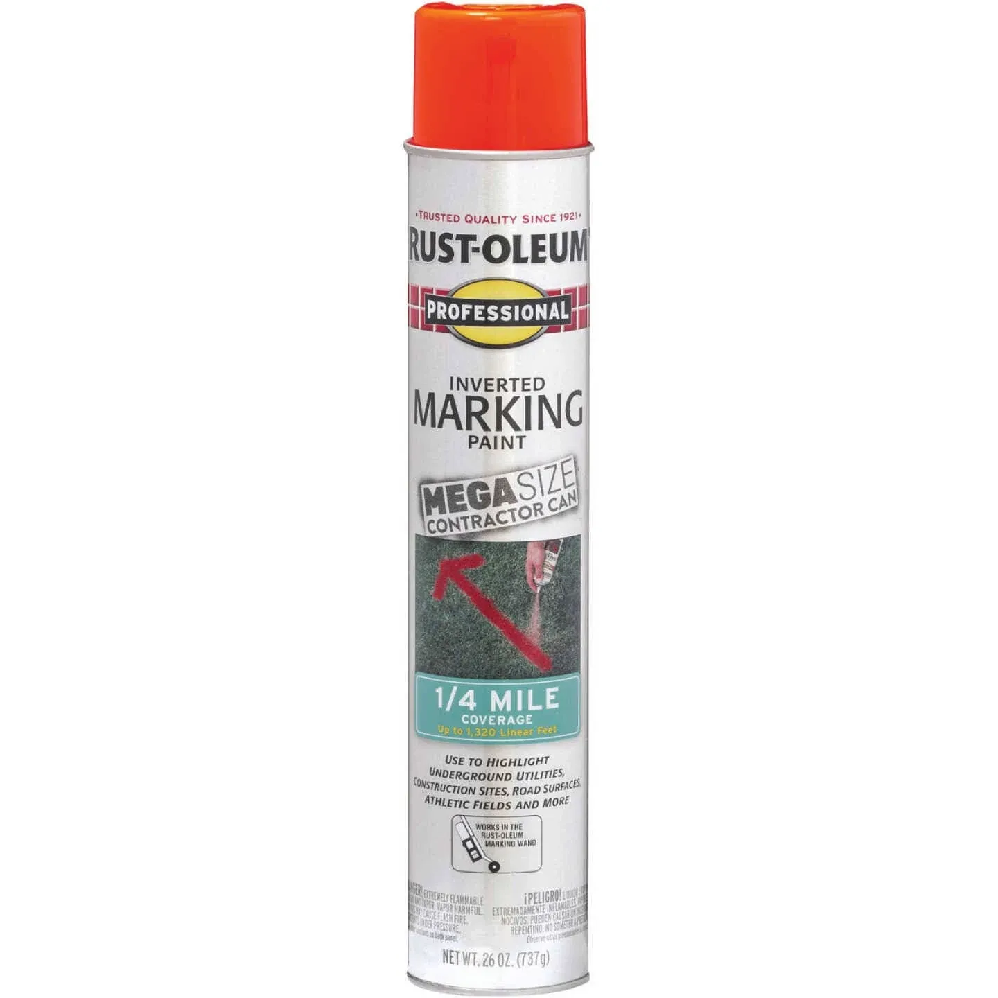 Rust-Oleum 350994 Inverted Marking Paint, 26 Oz., Fluorescent Red/Orange,