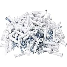 Ribbed Wall Anchors #8-#10 1-Inch with Screws 100-Pack White